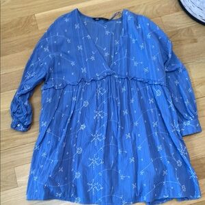 Blue Floral eyelet Zara tunic dress Womens